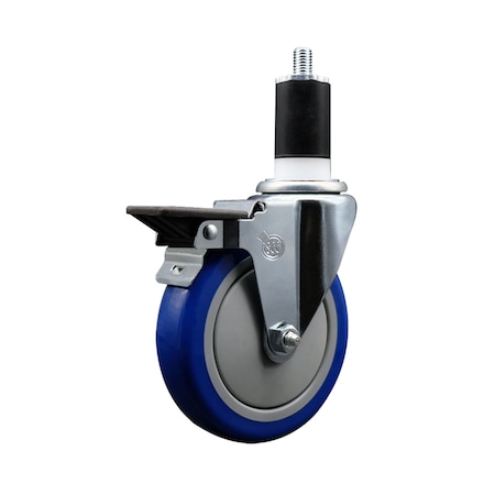 Service Caster 5'' Blue Poly Swivel 1-1/2'' Expanding Stem Caster with Brake SCC-EX20S514-PPUB-BLUE-PLB-112